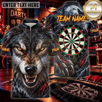 Maxcorners Darts Angry Black Wolf Red Fire Classic Dartboard Personalized Name 3D Unisex Shirt