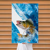 Maxcorners Walleye Fishing Blue Ocean Stripe Splash Design Personalized Name 3D Poster