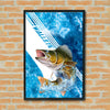 Maxcorners Walleye Fishing Blue Ocean Stripe Splash Design Personalized Name 3D Poster