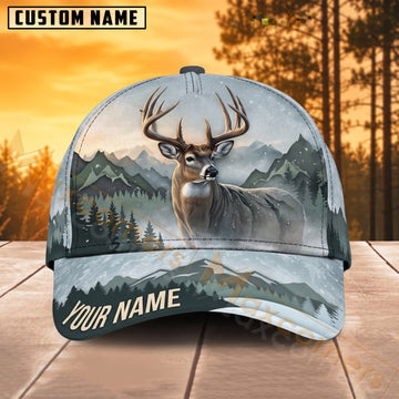 Maxcorners Deer Hunting Misty Mountain Pine Forest Personalized Name 3D Cap