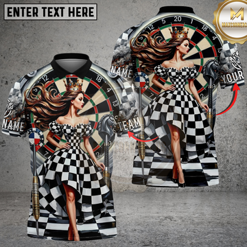 Maxcorners Darts Queen Shirt Checkerboard Royal Lady Art Multicolor Options Personalized Name, Team Name 3D Shirt