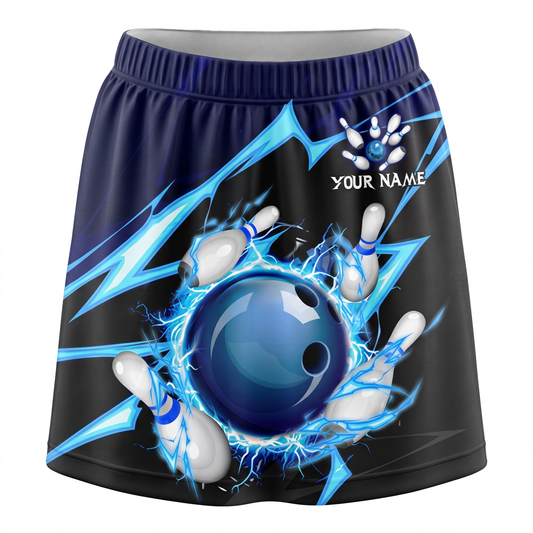 Maxcorners Bowling Blue Lightning Ball And Pins Personalized 3D Skirts With Shorts