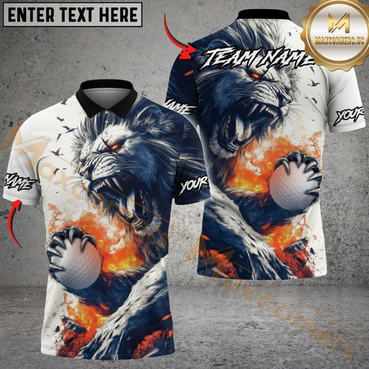Maxcorners Golf Lion Fire Design Customized Name, Team Name Shirts