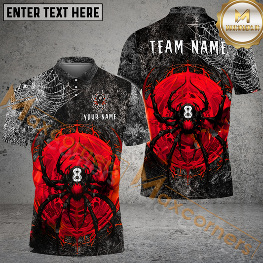 Maxcorners Pool 8 Spider Grunge Web Billiard Jersey Multicolor Options Personalized Name, Team Name 3D Polo Shirt 6 Colors)