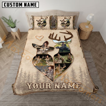 Maxcorners Deer Hunting Wildlife Collage Heart Custom Name 3D Bedding Set
