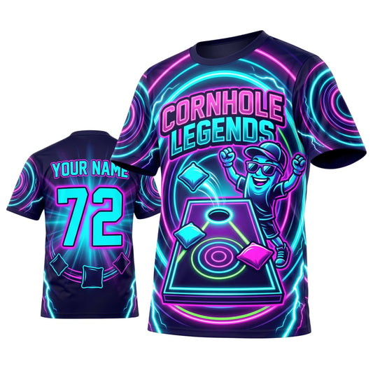 Maxcorners Cornhole Neon Legends Board Personalized Name 3D Unisex Shirt