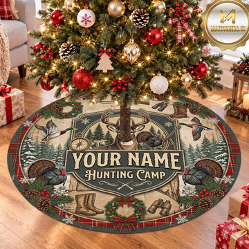 Maxcorners Hunting Deer Moose Rustic Hunting Camp Personalized Name 3D Christmas Tree Skirt
