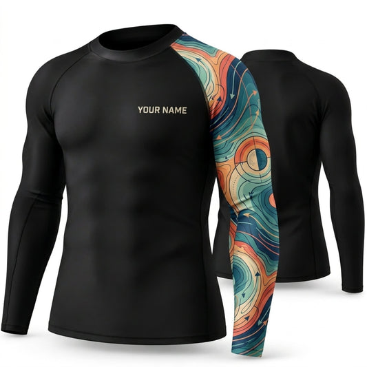 Maxcorners Personalized Psychedelic Art Black Shirt with Aqua Orange Spiral Sleeve 3D All Over Printed Shirts, Best Gifts for Art Lovers
