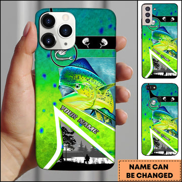 Maxcorners Mahi Mahi Fishing Green Geometric Lake Scene Personalized Name 3D Phone Case