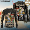 Fishing American Flag Camo Cross Gear  Pattern Sun Protection Personalized Name, Team Name Long Sleeve Shirt