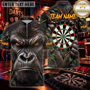 Maxcorners Darts Angry Black Gorilla Face Classic Dartboard Personalized Name 3D Unisex Shirt