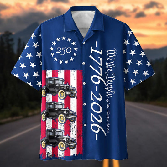 Maxcorners Personalized 1927 Ford Model T Hawaiian Shirt – America 250 Patriotic Vintage Car Aloha Shirt