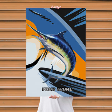 Maxcorners Marlin Fishing Abstract Motion Wave Design Personalized Name 3D Poster