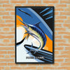 Maxcorners Marlin Fishing Abstract Motion Wave Design Personalized Name 3D Poster