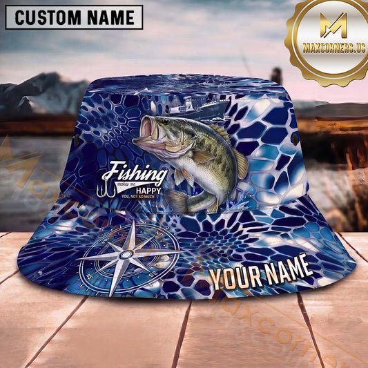 Maxcorners Fishing Deep Blue Ocean Compass Geometric Personalized 3D Bucket Hat (13 Fish Species)