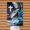 Maxcorners Salmon Fishing Faith Cross American Flag Design Personalized Name 3D Poster