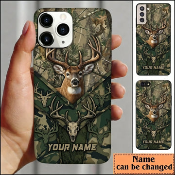 Maxcorners Hunting Deer Antlers Dark Woodland Camo Personalized Name 3D Phone Case