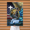 Maxcorners Largemouth Bass Fishing Faith Cross American Flag Design Personalized Name 3D Poster