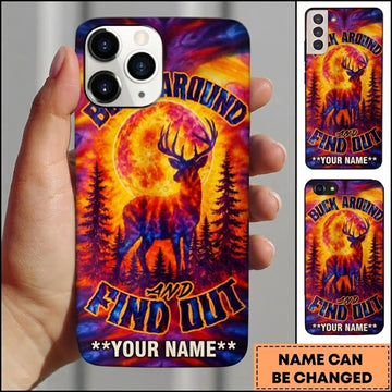 Maxcorners Hunting Buck Around And Find Out Deer Colorful Camo Personalized Name 3D Phone Case