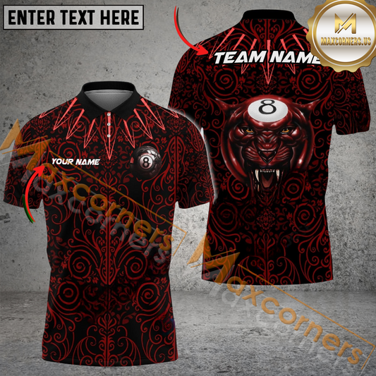 Maxcorners Ball 8 Panther Billiard Jersey Multicolor Options Personalized Name, Team Name 3D Polo Shirt (4 Colors)