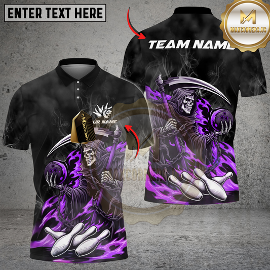 Maxcorners Bowling And Pins Flame Reaper Play Customized Name, Team Name 3D Shirt (4 Colors)