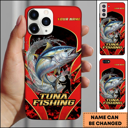 Maxcorner Tuna Fishing Jumping Water Fisherman Silhouette Personalized Name 3D Phone Case