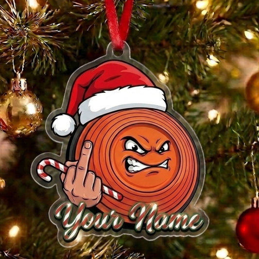 Maxcorners Personalized Funny Angry Clay Target Fukin Finger Santa Hat Candy Cane Acrylic Christmas Ornament And Keychain Custom Gift For Hunters 2D Flat