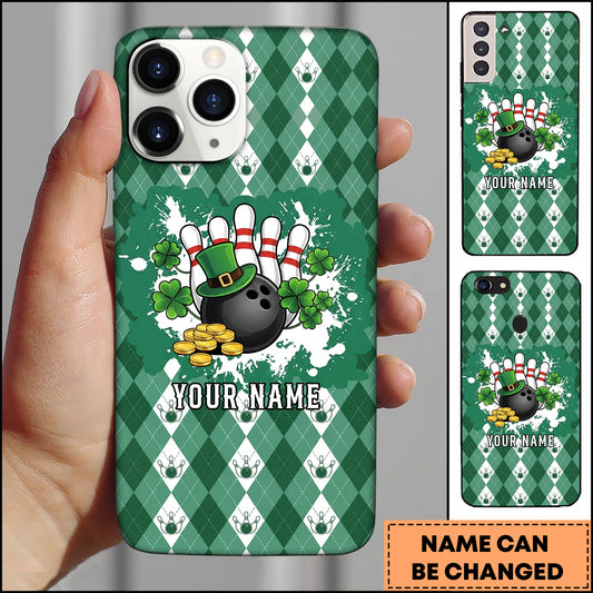 Maxcorners Bowling Phonecase St Patrick Leprechaun Hat Argyle Splash Personalized Name 3D Phone Case