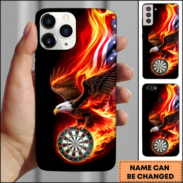 Maxcorners Flaming American Eagle Dartboard Patriotic Personalized Name 3D Phone Case