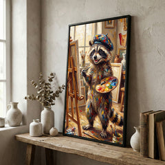 Maxcorners Artist Raccoon Painting on Easel Creative Studio Art Canvas Wall Art