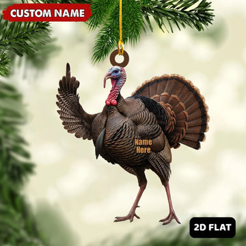 Maxcorners Turkey Hunting Middle Finger Gesture Turkey Hunting Christmas Gift Customized Name 3D Keychain And Ornament