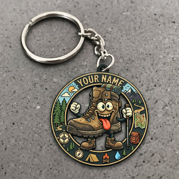 Maxcorners Hiking Funny Happy Boots Mountain Adventure Customized Name 3D Keychain And Ornament
