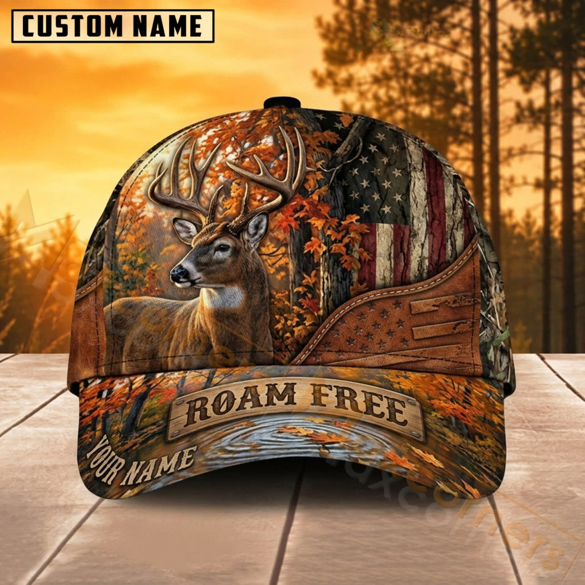 Maxcorners Whitetail Deer Hunting Orange Camo Roam Free Personalized Name 3D Cap