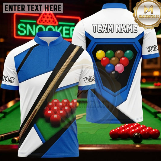 Maxcorners Snooker Blue White Black Diagonal Stripes Personalized Name 3D Unisex Shirt