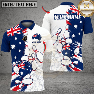 Maxcorners Bowling Australia Flag Funny Bowling Pins Personalized Name 3D Unisex Shirt