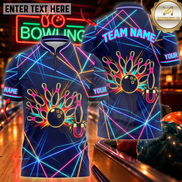 Maxcorners Bowling Colorful Bowling Pins And Ball Neon Splash Personalized Name 3D Unisex Shirt