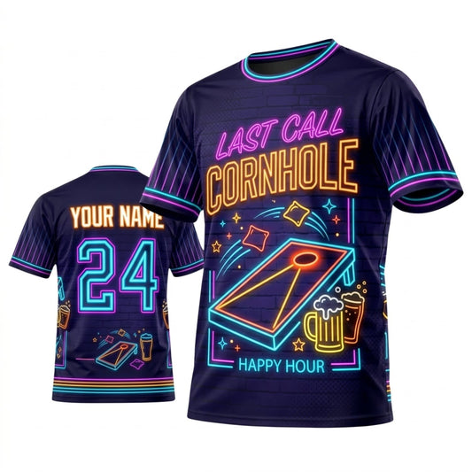 Maxcorners Cornhole Last Call Cornhole Neon Purple Personalized Name 3D Unisex Shirt
