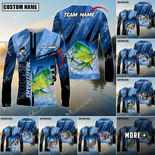 Maxcorner Fishing Sun Protection Sport Jersey Pattern Personalized Name And Team Name Long Sweat Shirt (8 Fish Species)