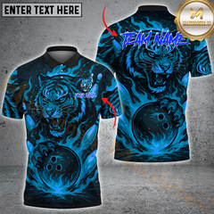 Maxcorners Bowling Shirt Fire Tiger Claws Flaming Ball Personalized Name, Team Name 3D Shirt (4 Colors)