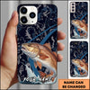 Maxcorners Fishing Dark Water Topographic Pattern Personalized Name Phone Case (10 Fish Species)