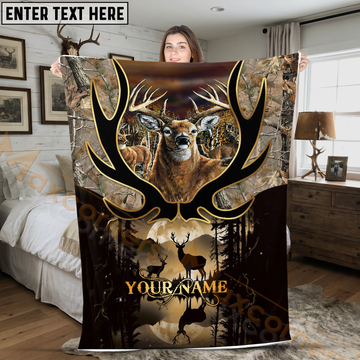 Maxcorners Majestic Antler Deer Moonlight Forest Personalized 3D Blanket