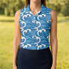 Maxcorners Japanese Wave Golf Shirt, Ocean Wave Pattern Women's Golf Polo, Polo Shirts For Women LM1507
