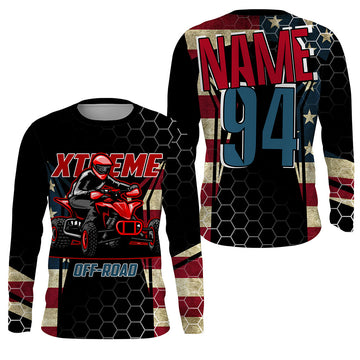 Maxcorners Custom ATV Motocross Jersey UPF30+ American Flag Quad Bike Shirt Adult Youth Xtreme Racing LM2809