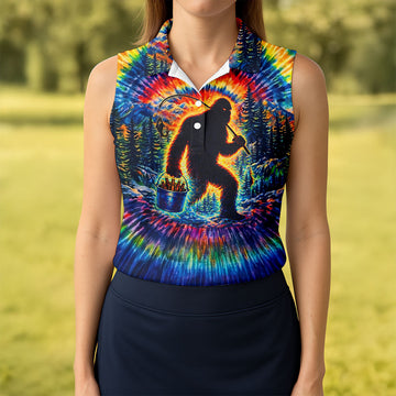 Maxcorners Tie Dye Bigfoot Fishing Forest Golf Shirt, Women’s Golf Apparel, Golf Tops For Women LM1507