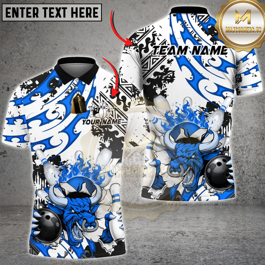 Maxcorners Bowling Shirt Angry Bull Fire Bowling Ball Tribal Art Multioptions Personalized Name, Team Name 3D Shirt (4 Colors)