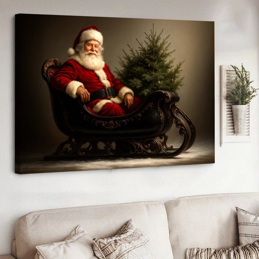 Maxcorners Classic Santa Wall Art – Vintage Santa in Sleigh Christmas Print, Cozy Holiday Home Decor, Santa Claus Artwork for Living Room