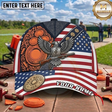 Maxcorners USA Flag Eagle Shield Trap Master American Trap Shooting Multicolor Options Personalized Name 3D Cap