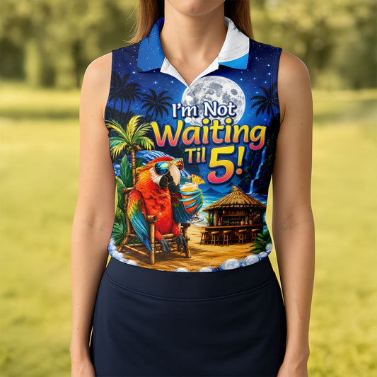 Maxcorners Parrot Drinking Cocktail Tiki Bar Not Waiting Til 5 Golf Shirt, Women’s Golf Polo, Golf Tops For Women, Printed Golf Shirt LM1507