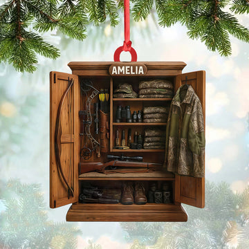 Maxcorners Personalized HunterÃ¢â‚¬â„¢s Gear Closet Ornament, Custom Name Hunting Equipment Christmas Decoration LM0411