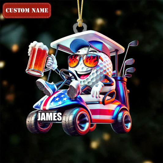 Maxcorners Golf Beer Patriotic Golf Cart Acrylic Ornaments, Golf Xmas Ornaments, Golf Christmas Gifts, Golf Decor LM1611
